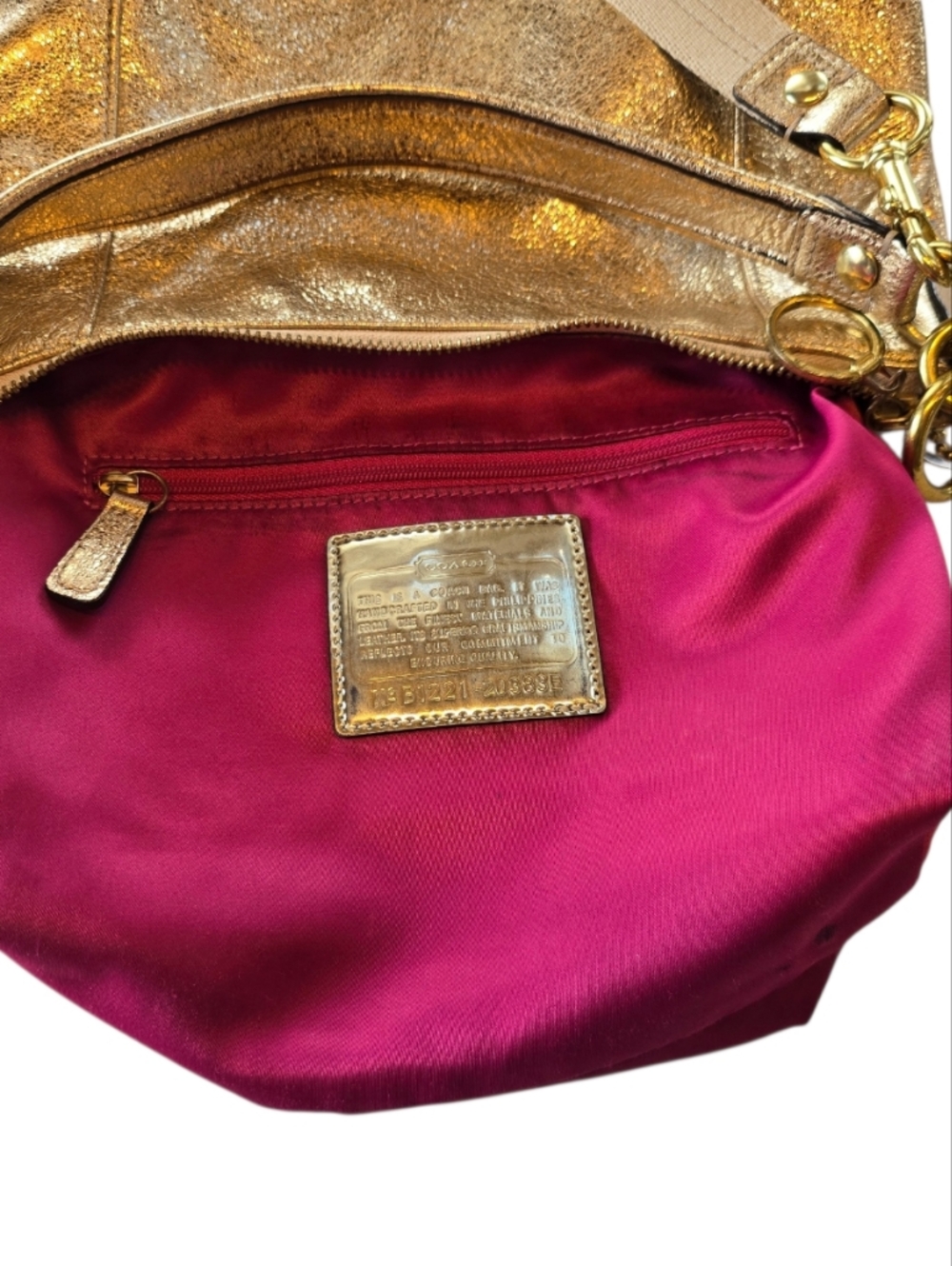 Coach Poppy Groovy Metallic Gold Leather Shoulder Bag Crossbody - Picture 13 of 17
